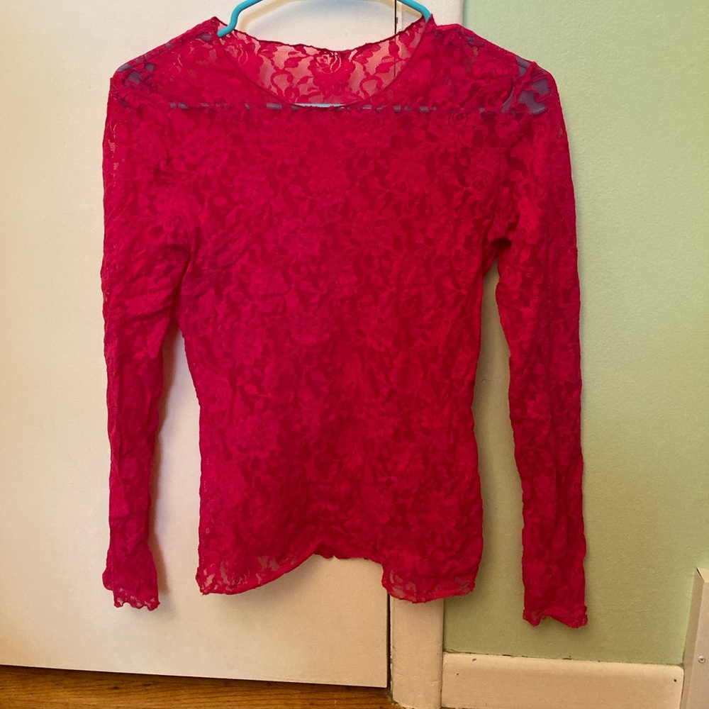 NEON MAGENTA PINK Sheer Lace Shirt